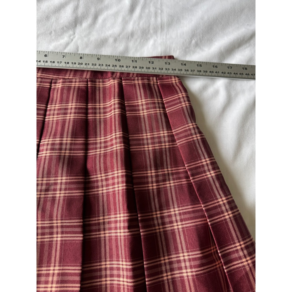 SHEIN Plaid Pleated Mini Skirt Small Burgundy Academic Preppy Schoolgirl Skater - Picture 7 of 11